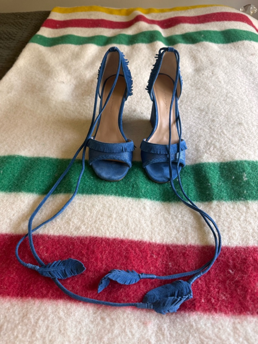 Banana Republic Blue Lace-Up Feather Tassel Heels